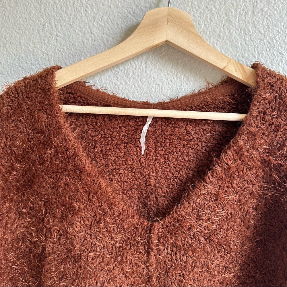 Free People Icing V-Neck Mocha Java Brown Oversized Sweater Size Small - Picture 5 of 11